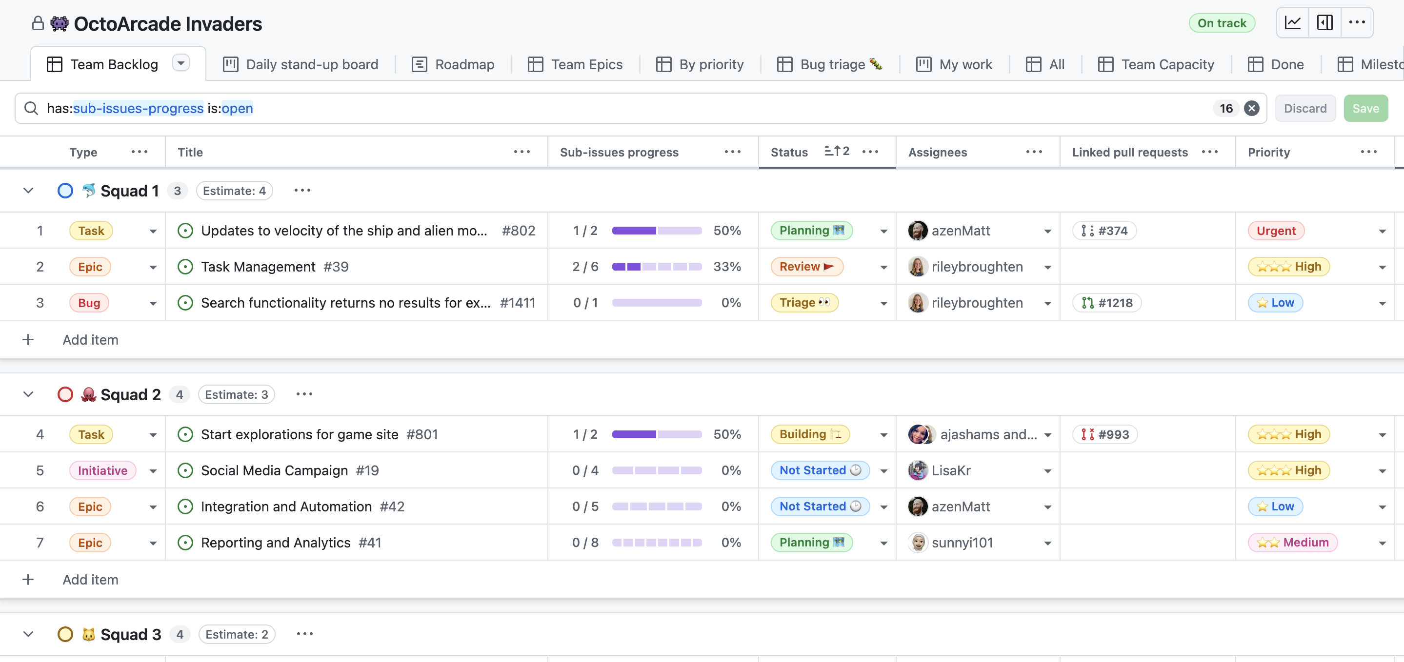 Screenshot showing an example table layout.