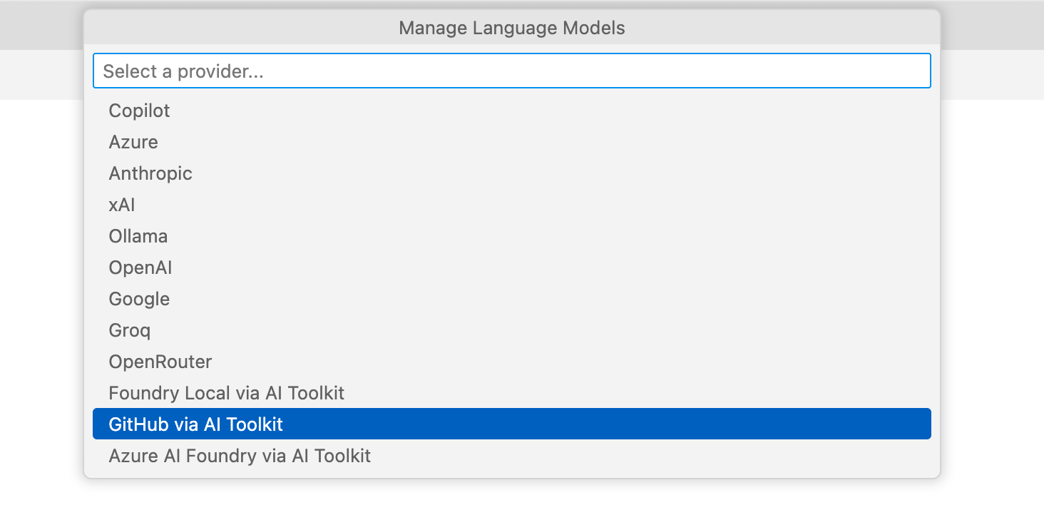 Screenshot of the 'Manage Language Models' list.